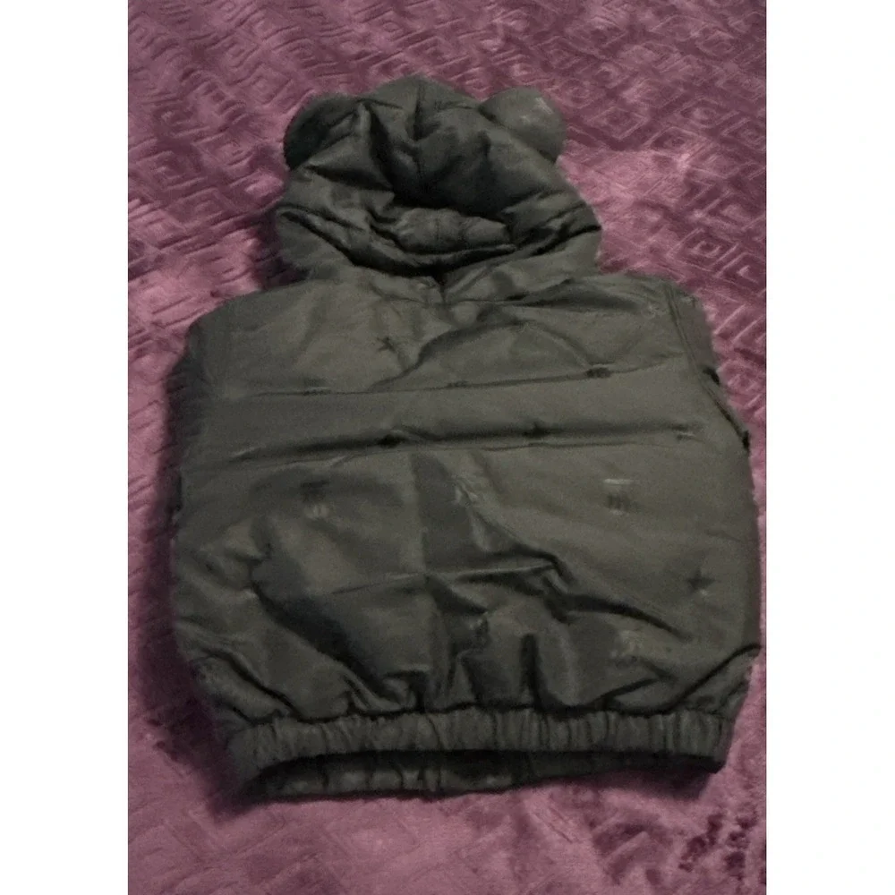 Burberry Toddler Size 2Y Teddy Bear‎ Ear Hooded Logo & Stars Puffer Jacket Black